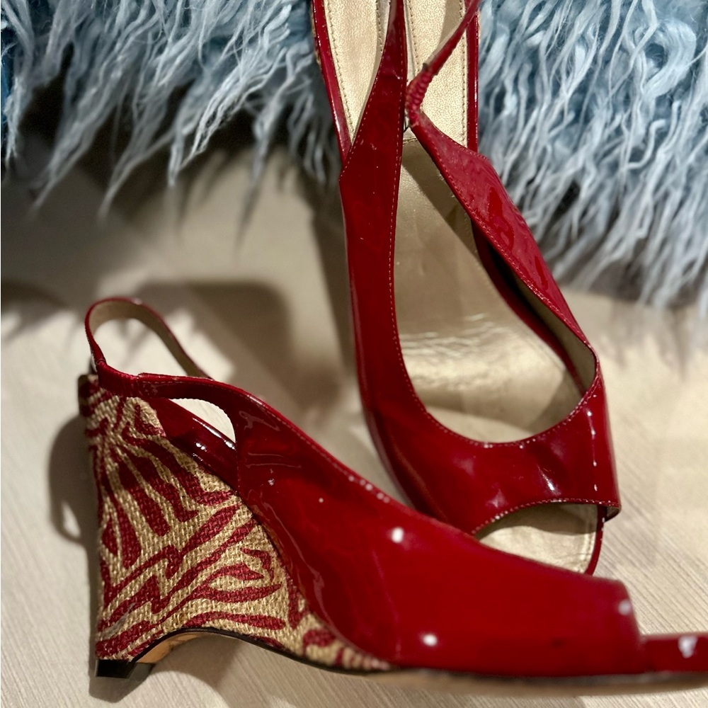Via Spiga Red Patent Slingback Wedge Sandals